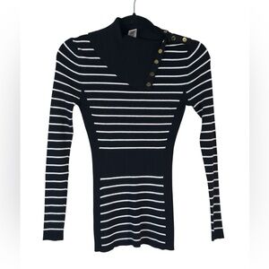 Cache Vintage 90s Black White Striped Sweater Womens XS Nautical Stretch Casual